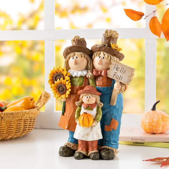 Glitzhome® 10.5" Fall Resin Scarecrow Family Table Decor